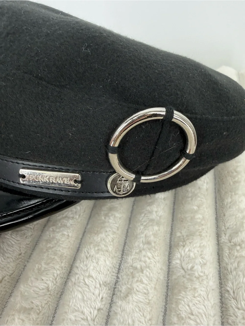 Punk Rave women’s Black Military-Style Wool Cap with Patent Visor